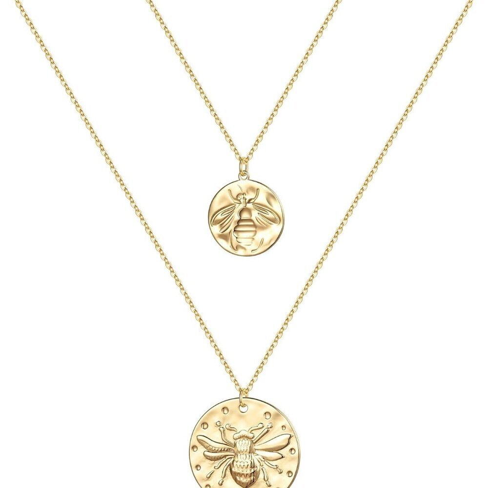 Gold Layered Necklaces for Women - 14K Gold Plated Handmade Multilayer Bar Pearl - Picture 1 of 6